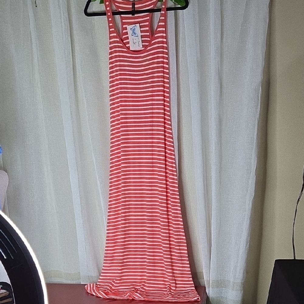Striped Coral Maxi Dress